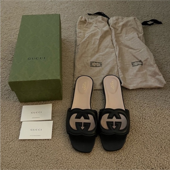 Gucci Shoes - Gucci Black Sandals with Iconic GG Logo